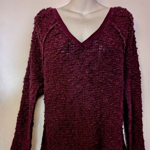 EUC Free People Plum/Purple Textured Cotton Sweater V Neck Tunic- Small